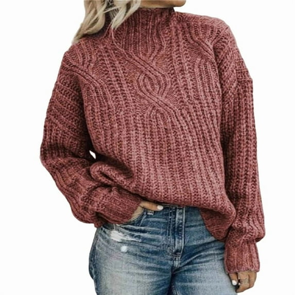 Women'S Oversized Fall Sweaters Casual Long Sleeve Crewneck Chunky Cable Knit Pullover Tops Winter Clothes Pink XXL