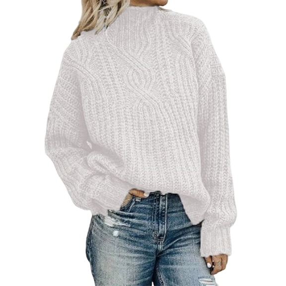 Women'S Oversized Fall Sweaters Casual Long Sleeve Crewneck Chunky Cable Knit Pullover Tops Winter Clothes White S