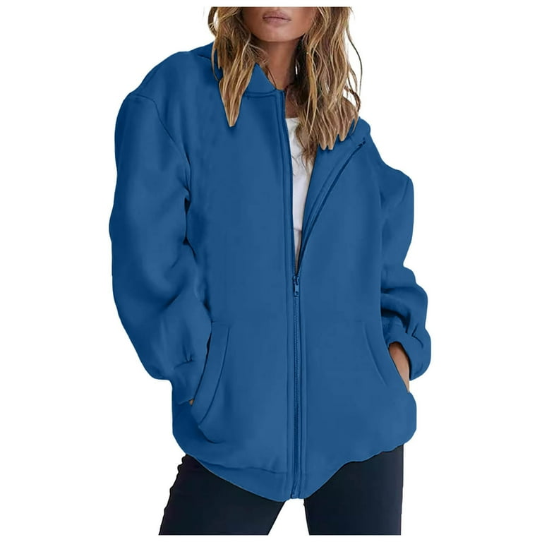Women S Oversized Fleece Zipup Hoodie with Pocket Classic Oversized Zip Up Hoodie Style Loose Fit Sudaderas Anchas Mujer Navy XL Walmart