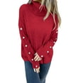 thumbnail image 1 of Women'S Oversized High Neck Chunky Pullover Sweaters Cowl Neck Long Sleeve Winter Slouchy Loose Knit Sweaters Wine Red M, 1 of 8