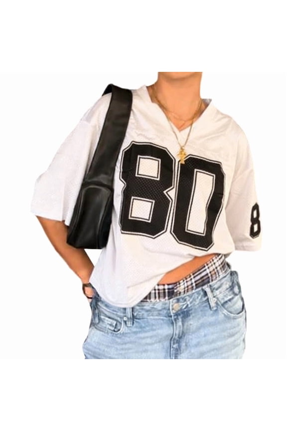 Women'S Oversized Jersey Summer Tops Graphic Tees Y2k Streetwear Short Sleeve Shirts White L