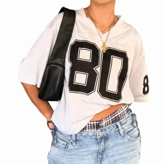 Women'S Oversized Jersey Summer Tops Graphic Tees Y2k Streetwear Short Sleeve Shirts White M