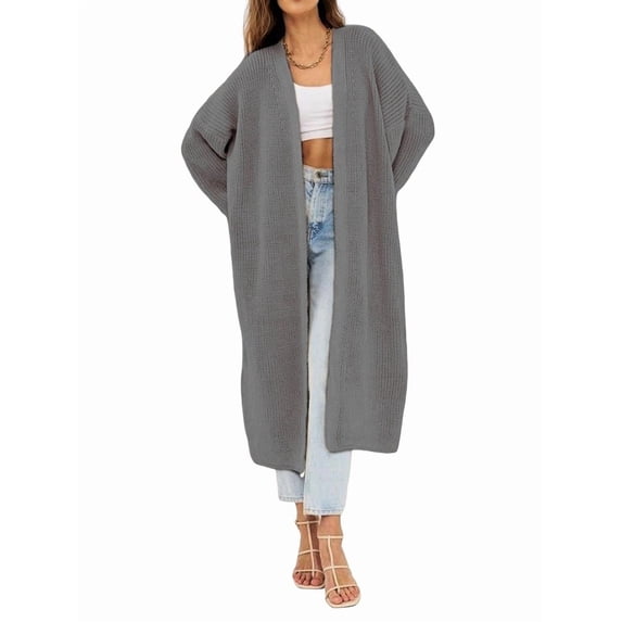 Women'S Oversized Long Cardigan Open Front Duster Sweater Cardigan Grey L