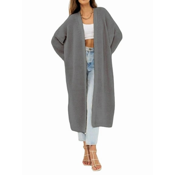 Women'S Oversized Long Cardigan Open Front Duster Sweater Cardigan Grey M