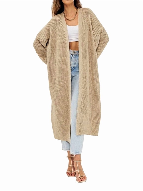 Women'S Oversized Long Cardigan Open Front Duster Sweater Cardigan Khaki M