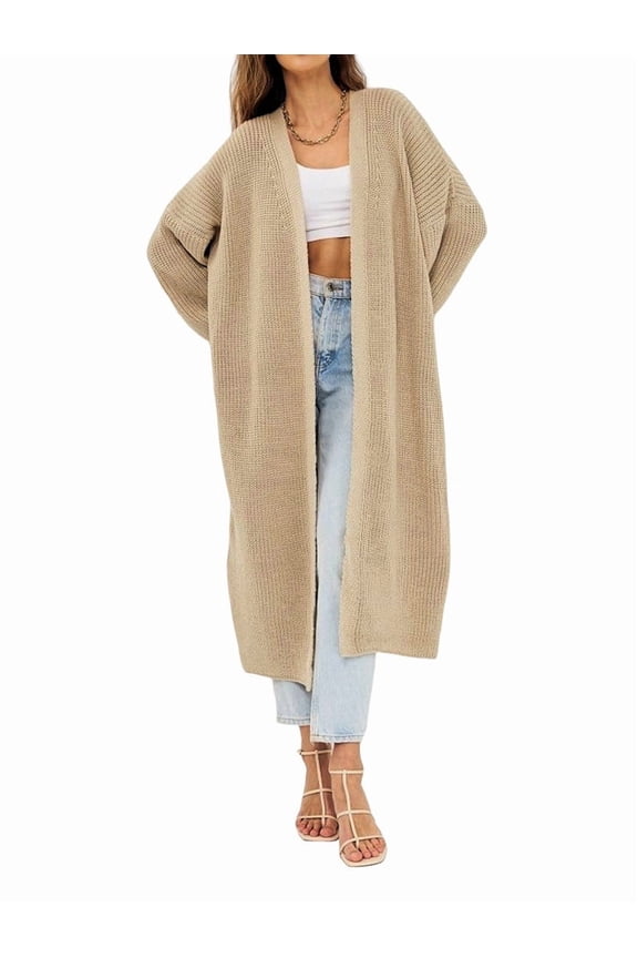 Women'S Oversized Long Cardigan Open Front Duster Sweater Cardigan Khaki S