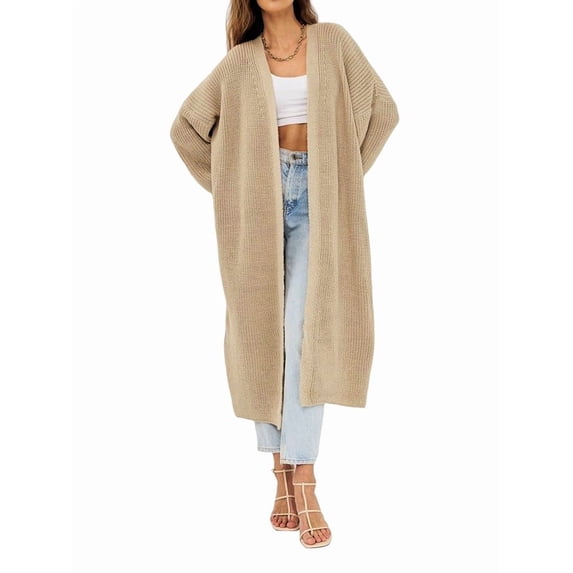 Women'S Oversized Long Cardigan Open Front Duster Sweater Cardigan Khaki XL