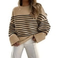 thumbnail image 1 of Women'S Oversized Long Sleeve Fuzzy Knit Casual Chunky Pullover Sweater Fall Outfits Clothes Camel Black Stripe XL, 1 of 8