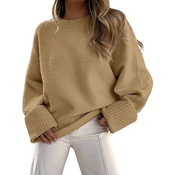 Women'S Oversized Long Sleeve Fuzzy Knit Casual Chunky Pullover Sweater Fall Outfits Clothes Camel Color S