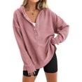 thumbnail image 1 of Women'S Oversized Long Sleeve Hoodie Button-Down V-Neck Sweatshirt Side Slit Casual Pullover Top Peach XXL, 1 of 9