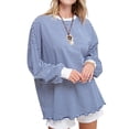 thumbnail image 1 of Women'S Oversized Long Sleeve T-Shirt Striped Colorblock Tunic Top Loose Autumn Crew Neck Sweatshirt Blue & White L, 1 of 8