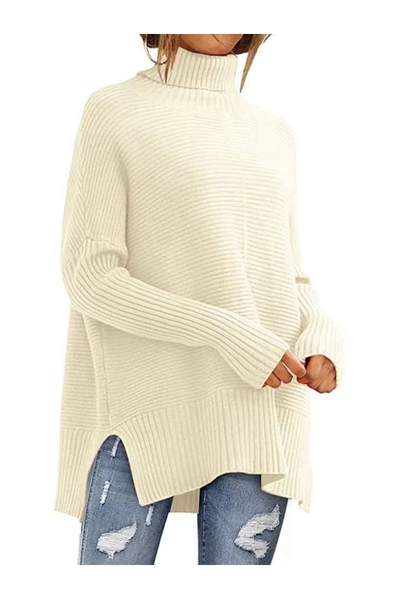 Women'S Oversized Loose Sweater Autumn Batwing Sleeve Ribbed Tunic Sweater Apricot L