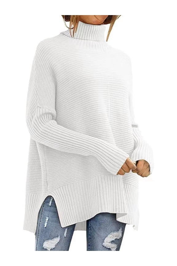 Women'S Oversized Loose Sweater Autumn Batwing Sleeve Ribbed Tunic Sweater Cream White XXXL