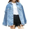 Women'S Oversized Mid Long Denim Jacket Jean Biker