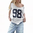 thumbnail image 1 of Women'S Oversized Off Shoulder Shirt Crewneck Number Graphic T Shirt Y2k Summer Going Out Tops White Round Neck M, 1 of 8
