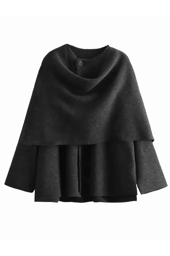 Women'S Oversized Scarf Jacket Shawl Wraps Knit Long Sleeve Button Winter Peacoat Gray L