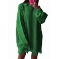 thumbnail image 1 of Women'S Oversized Solid Color Round Neck Long Sleeve Pullover Distressed Knit Sweater Top Green XXXL, 1 of 8