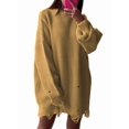 thumbnail image 1 of Women'S Oversized Solid Color Round Neck Long Sleeve Pullover Distressed Knit Sweater Top Khaki S, 1 of 8