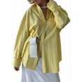 thumbnail image 1 of Women'S Oversized Striped Button Down Shirt Sun Protection Yellow Tops Long Sleeve Blouse Tops L, 1 of 8