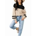 thumbnail image 1 of Women'S Oversized Sweater Autumn Fashion Trendy Batwing Sleeve Colorblock Striped Knit Pullover Black Apricot XL, 1 of 5
