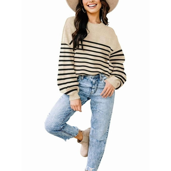 Women'S Oversized Sweater Autumn Fashion Trendy Batwing Sleeve Colorblock Striped Knit Pullover Striped Camel XXL