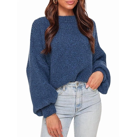 Women'S Oversized Sweater Crewneck Fall Winter Long Sleeve Fuzzy Warm Knit Pullover Sweaters Trendy Outfits Navy Blue XL