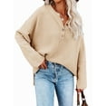 thumbnail image 1 of Women'S Oversized Sweaters Batwing Long Sleeve Loose V Neck Button Henley Tops Pullover Knit Jumper Apricot M, 1 of 6