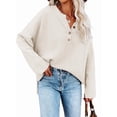 thumbnail image 1 of Women'S Oversized Sweaters Batwing Long Sleeve Loose V Neck Button Henley Tops Pullover Knit Jumper Cream White S, 1 of 4