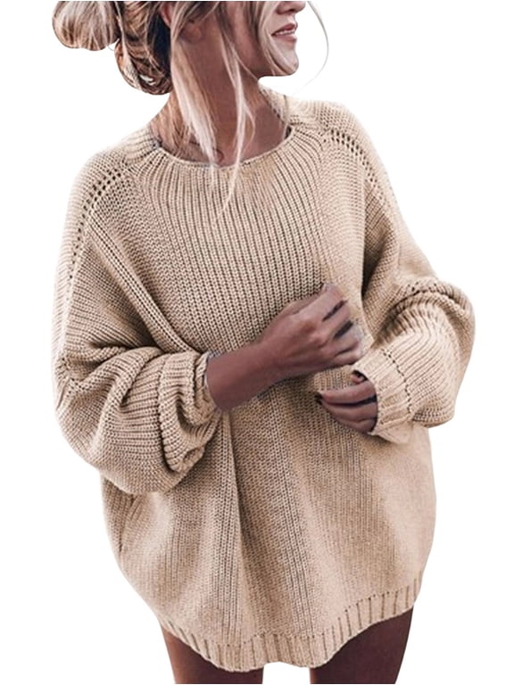 Women'S Oversized Sweaters Batwing Sleeve Mock Neck Jumper Tops Chunky Knit Pullover Sweater Khaki XXL