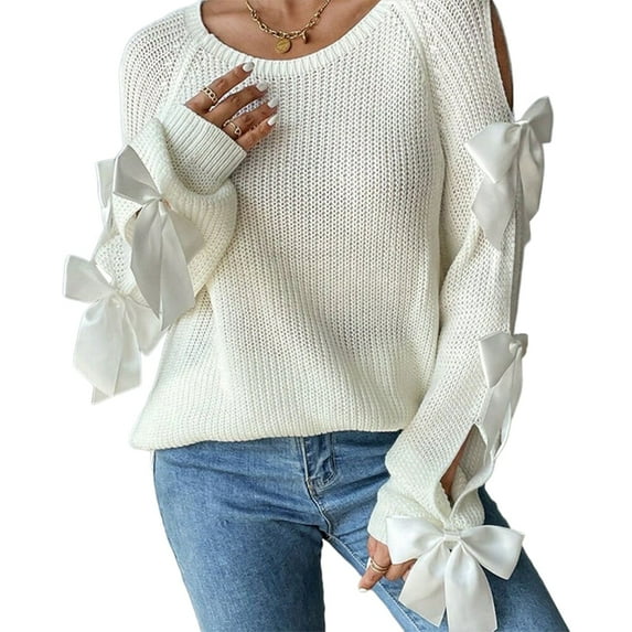 Women'S Oversized Sweaters Fall Cute Crewneck Long Sleeve Knit Pullover Sweater Jumper Tops Cream White M