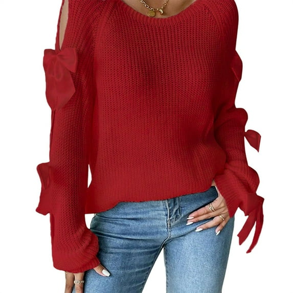 Women'S Oversized Sweaters Fall Cute Crewneck Long Sleeve Knit Pullover Sweater Jumper Tops Red S