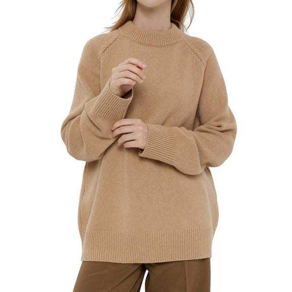 Women'S Oversized Sweaters Fall Outfits Trendy Crewneck Long Sleeves Knit Fashion Pullover Tops Camel Color S