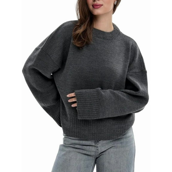 Women'S Oversized Sweaters Fuzzy Chunky Warm Pullover Sweater Dark Gray M