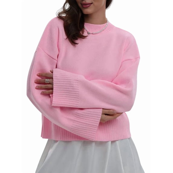 Women'S Oversized Sweaters Fuzzy Chunky Warm Pullover Sweater Pink L