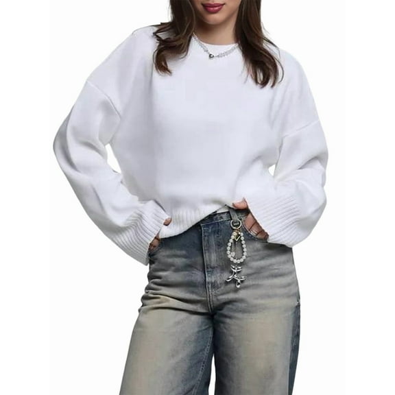 Women'S Oversized Sweaters Fuzzy Chunky Warm Pullover Sweater White L