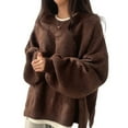 thumbnail image 1 of Women'S Oversized Sweaters Long Sleeve Crew Neck Fuzzy Knit Casual Chunky Pullover Sweater Fall Brown L, 1 of 7