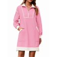 thumbnail image 1 of Women'S Oversized Sweatshirt Dress Half Zip V Neck Long Sleeve Contrast Fall Casual Mini Dresses Pink M, 1 of 8