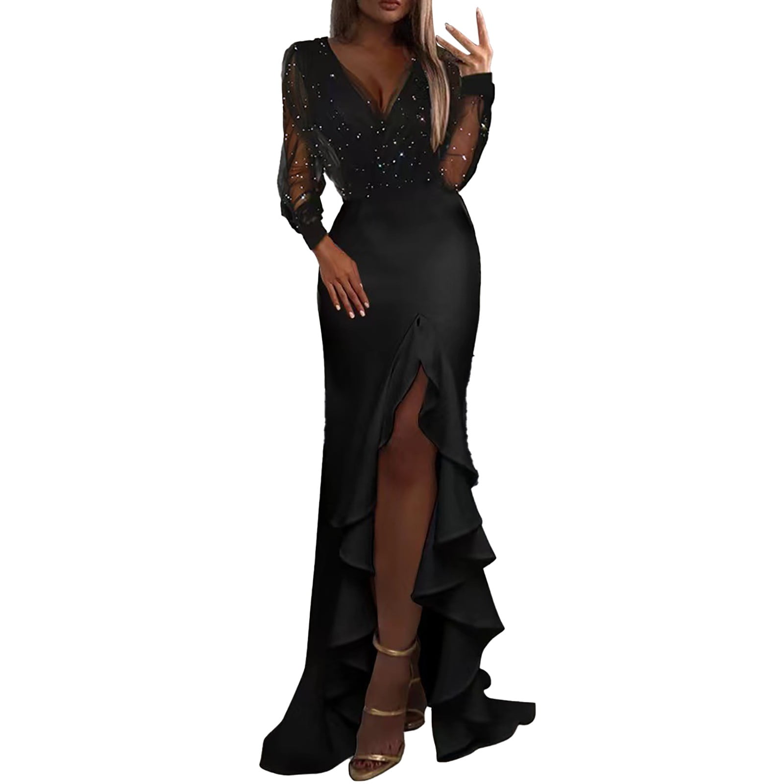Womens Sexy Dress High Slit Tube Tops Tummy Control Ruched Evening Party  Night Out Bodycon Maxi Dresses