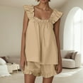 thumbnail image 1 of Women'S Pajama Sets 2 Piece Sleeveless Sleepwear Ruffle Tanks Top And Casual Shorts Sweet Loungewear Outfit Khaki XL, 1 of 6