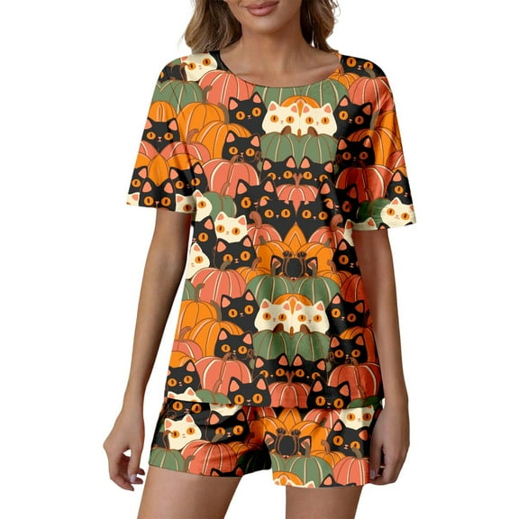 Women'S Pajama Sets Halloween 2 Pcs Milk Fiber Pijamas Women Set Halloween Womens Shorts Pajama Set Button Up Loungewear For Women Matching Set