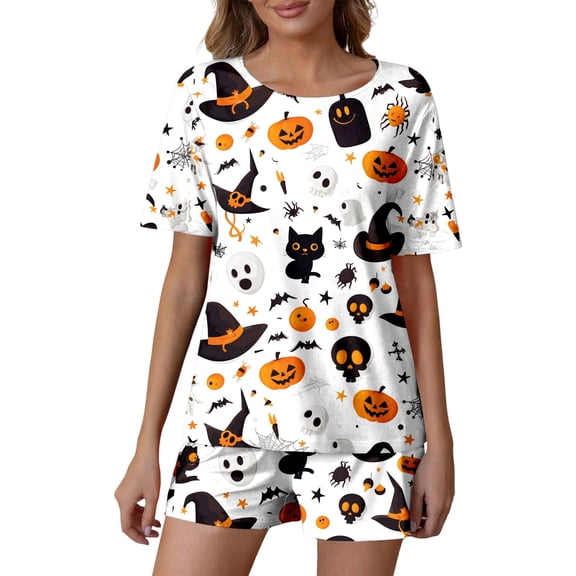 Women'S Pajama Sets Halloween 2 Pcs Milk Protein Fiber Pjs Women Halloween Button Down Pajamas Women Short Sets Lounge Wear For Women Matching Set