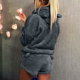 thumbnail image 1 of Women'S Pajamas Set Solid Velvet Long Sleeve Hoodie Tops Set And Elastic Waist Shorts Home Pajamas Dark Gray S, 1 of 5
