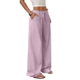 thumbnail image 1 of Women'S Palazzo Pants Summer High Waisted Wide Leg Drawstring Flowy Beach Trousers with Pockets Navy Blue M, 1 of 7