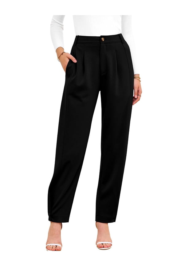 Women'S Pants Casual High Waist Trousers Tapered Slacks Pockets Dressy Business Work Outfits Black L