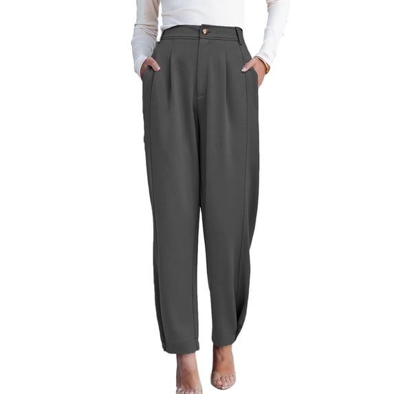 Women'S Pants Casual High Waist Trousers Tapered Slacks Pockets Dressy Business Work Outfits Gray M