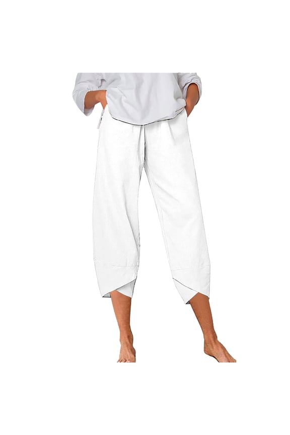 Women'S Pants Casual Summer Elastic High Waist Linen Pants Straight Leg Wide Leg Cropped Pants Harem Pants for plus Size Women plus Size Lined Leggings 3x Size 3x Leggings for Women Casual plus Cargo