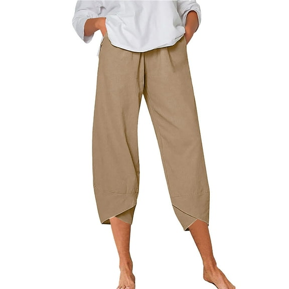 Women'S Pants Casual Summer Elastic High Waist Linen Pants Straight Leg Wide Leg Cropped Pants Women Pants Size 2x Wide Leg plus Size Sweatpants Petite Pants for plus Size Thick Long Leggings for