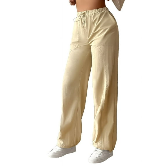 Women'S Pants High Waist Solid Bottom with Pockets Trousers Apricot S