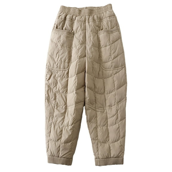 Women'S Pants, Prolriy Women's Winter Solid Color Threaded Splicing Cotton Warm Thick Casual Pants with Elastic Waistband Cotton Pants Winter Pants for Women Khaki M