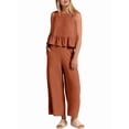 thumbnail image 1 of Women'S Pants Sets 2 Piece Outfits Sleeveless Round Neck Tank Tops Elastic Waist Wide Leg Orange S, 1 of 9
